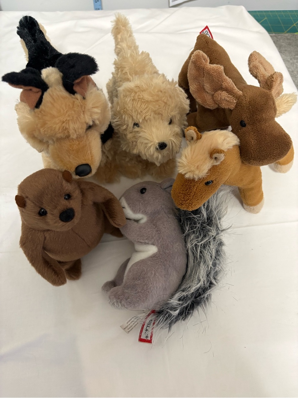 Douglas Cuddle Toy Lot of 6 Plush Squirrel, 2 Dogs, Groundhog, Moose, Horse